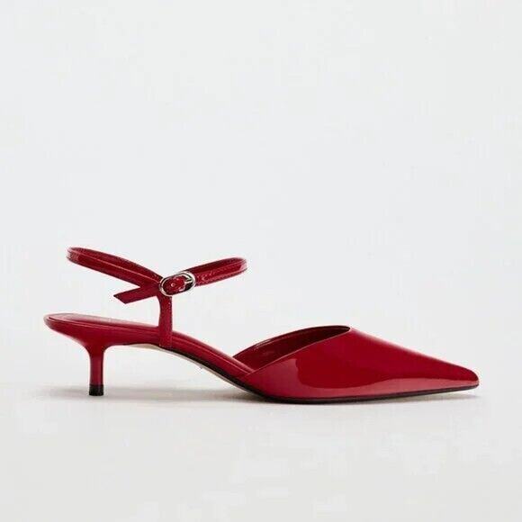 ZARA Red Patent Slingback Heels NWT – Pointed Toe Kitten Heels, Size 7.5 & 8 - Picture 15 of 16